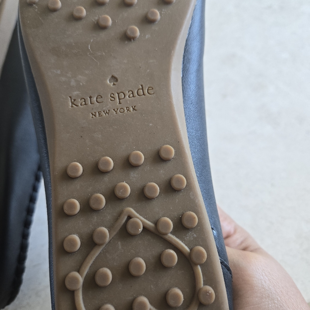 Kate Spade Black Leather Loafers with Gold-Tone Logo Accent - Picture 6 of 6